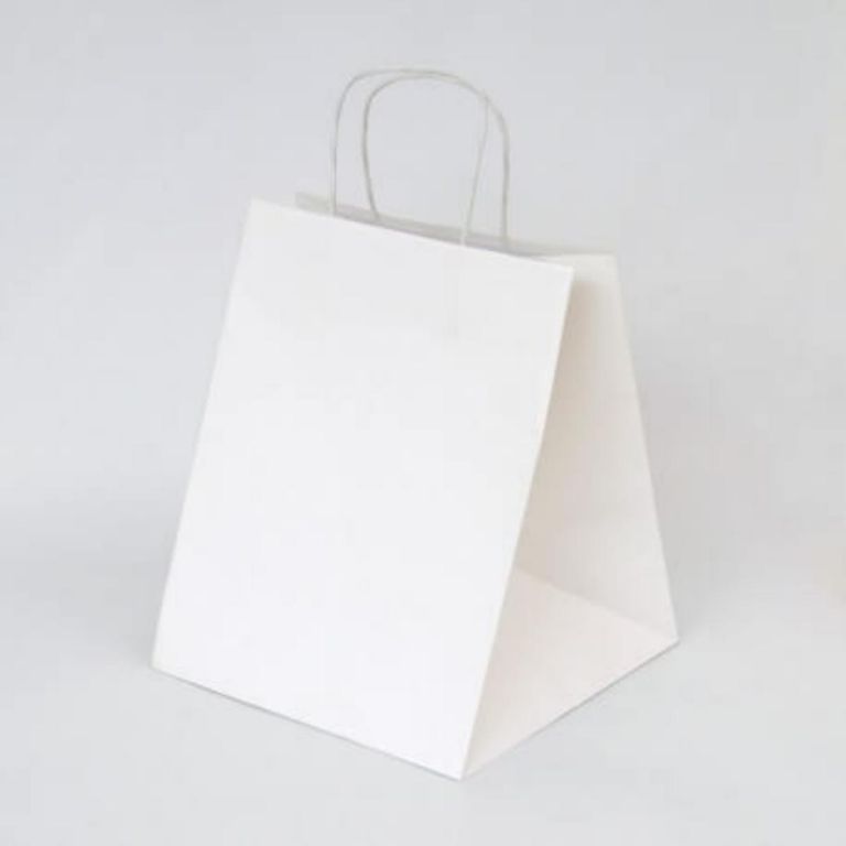 BORSA TAKE AWAY ASPORTO GASTRONOMIA 28X20X32 CARTA KRAFT BIANCA PZ.100